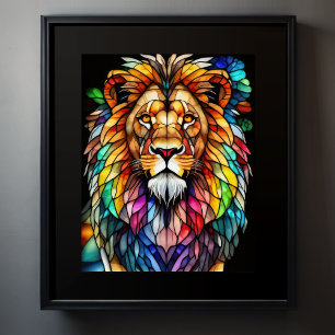Affiche Aquarelle Style de verre coloré Lion 5:4