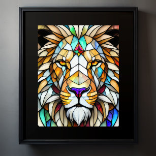Affiche Aquarelle Style de verre coloré Lion 5:4