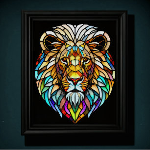 Affiche Aquarelle Style de verre coloré Lion 5:4