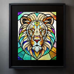 Affiche Aquarelle Style de verre coloré Lion 5:4