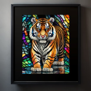Affiche Aquarelle Style Tigre de verre coloré 5:4