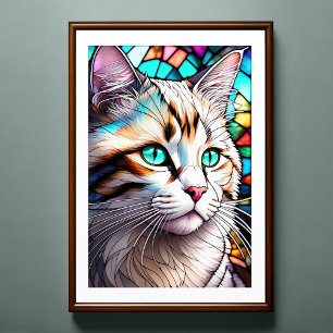 Affiche Aquarelle Style Verre Tressé Chat 2:3