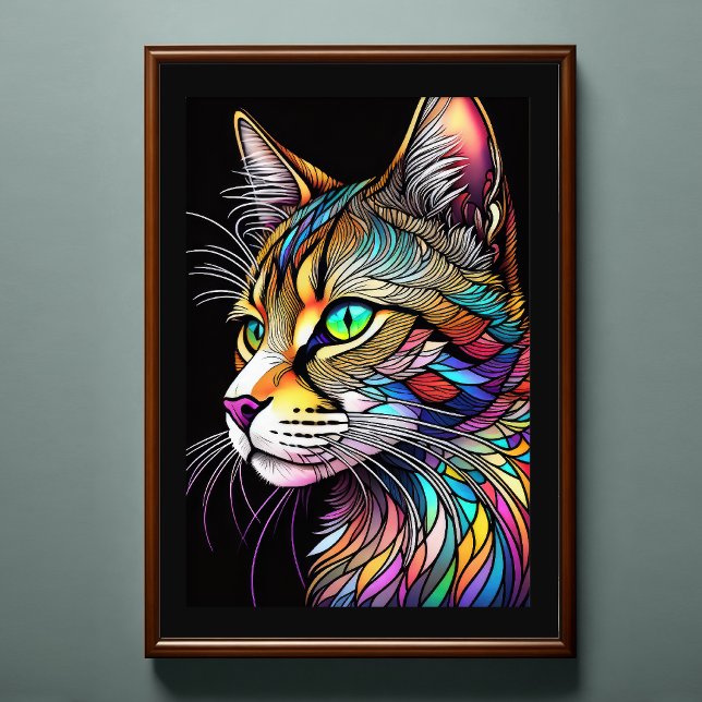 Affiche Aquarelle Style Verre Tressé Chat 2:3 (Créateur téléchargé)