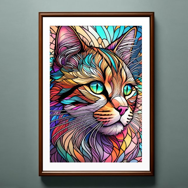 Affiche Aquarelle Style Verre Tressé Chat 2:3 (Créateur téléchargé)