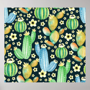 Affiche Aquarelle Succulente Cactus Motif Floral