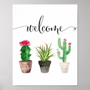 Affiche Aquarelle Succulents Bienvenue