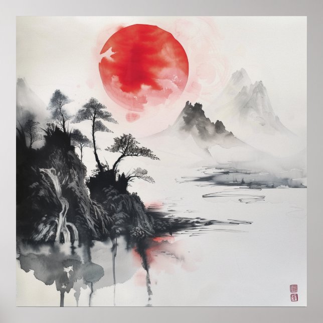 Affiche Aquarelle Sumi-e japonaise Imprimer - (Devant)