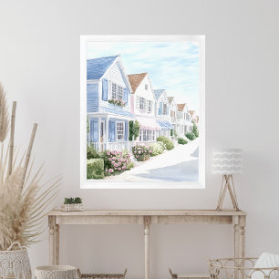 Affiche Aquarelle Summer Pastel Coastal Cottages