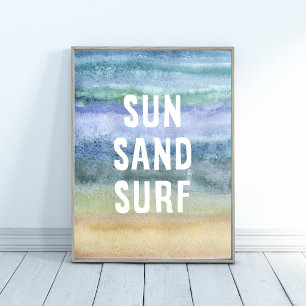 Affiche Aquarelle Sun Sand Surf Nursery Art Imprimer