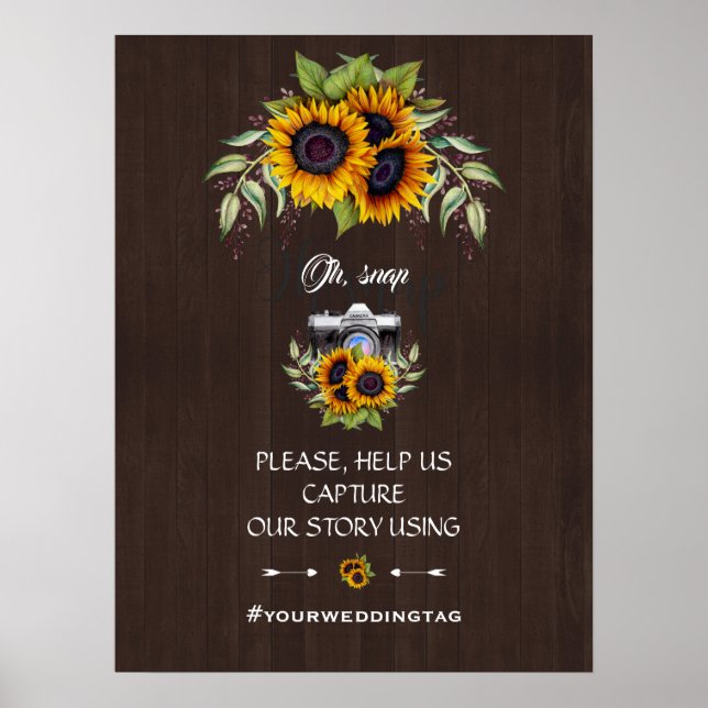 Affiche Aquarelle Sunflower Wood Oh Snap Instagram Sign (Devant)