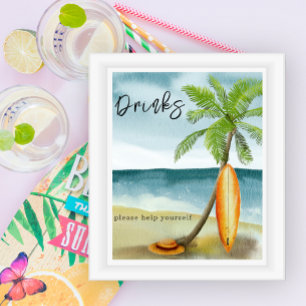 Affiche Aquarelle surf plage - Boissons