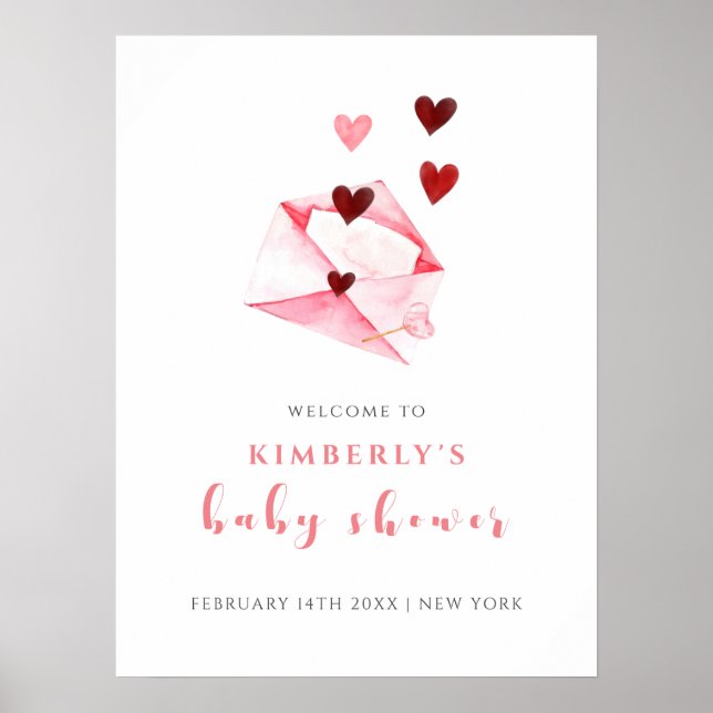 Affiche Aquarelle Sweet Heart Letter Baby shower de bienve (Devant)