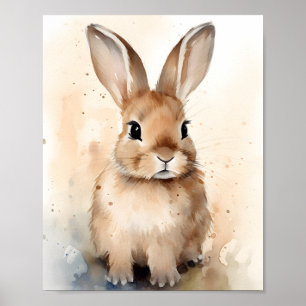 Affiche Aquarelle Tan Baby Bunny Rabbit Nursery