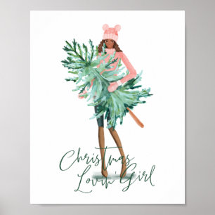 Affiche Aquarelle tenant un arbre de Noël À feuillage pers