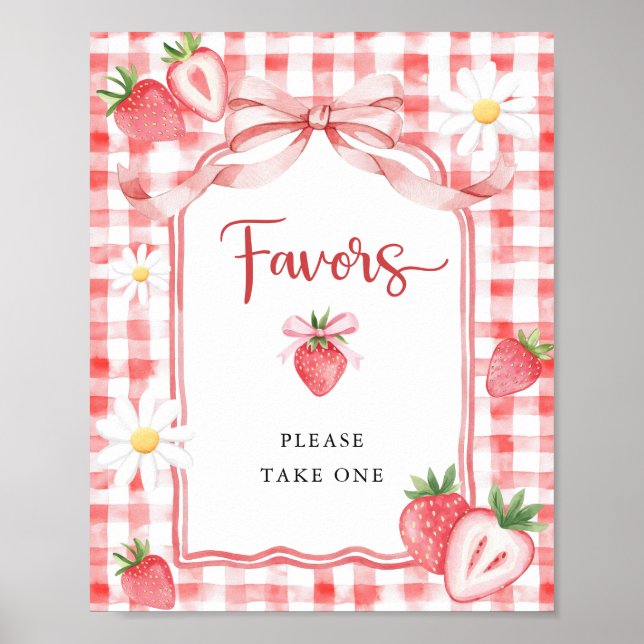 Affiche Aquarelle tendance Baby shower fraise Faveurs (Devant)