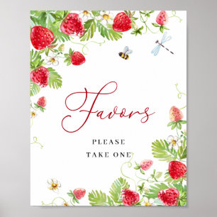 Affiche Aquarelle tendance Baby shower fraise Faveurs