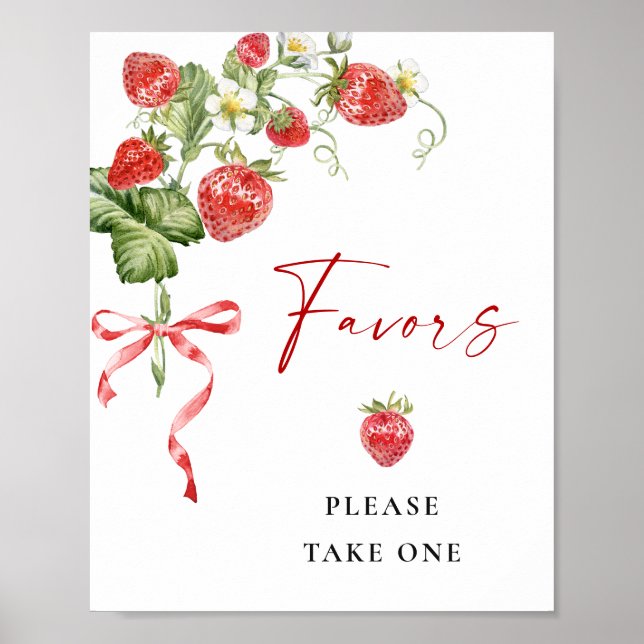 Affiche Aquarelle tendance Baby shower fraise Faveurs (Devant)