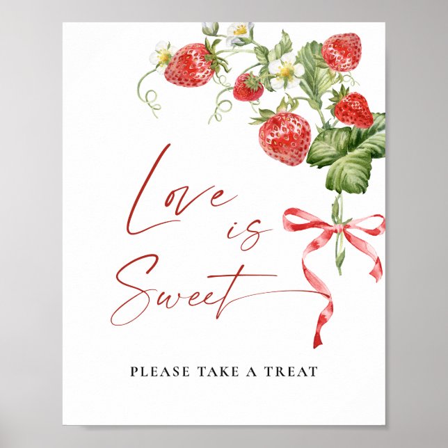 Affiche Aquarelle tendance fraise L'amour nuptial est doux (Devant)