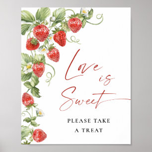 Affiche Aquarelle tendance fraise L'amour nuptial est doux
