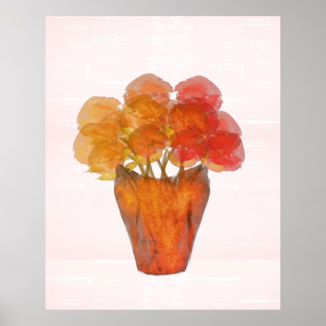 Affiche Aquarelle Terra Cotta Orange Roses dans Vase (Devant)