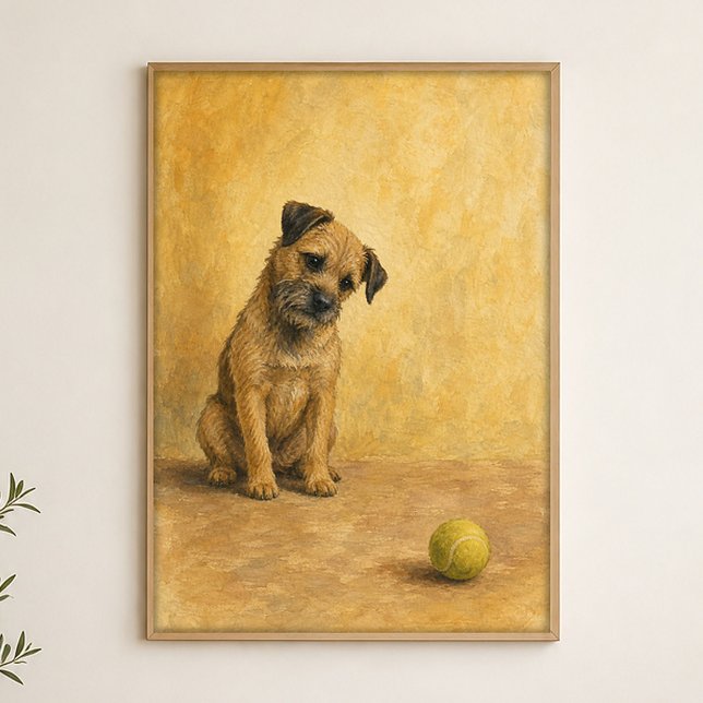 Affiche aquarelle Terrier et balle de tennis (Shown framed for scale. Poster ships unframed; frames are an optional add-on.)