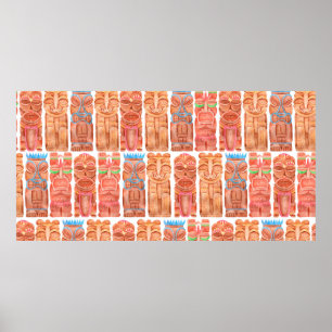Affiche Aquarelle tiki hawaii totem sans couture motif