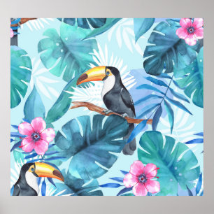Affiche Aquarelle Toucans : Tropical Seamless