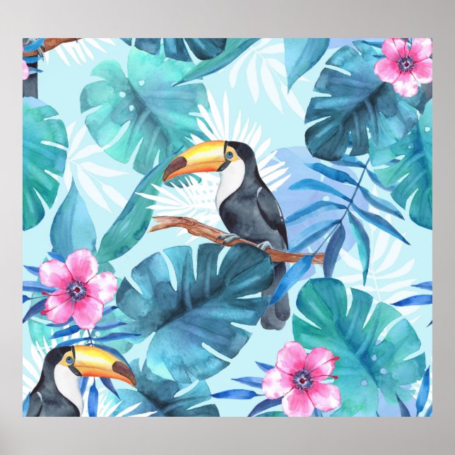 Affiche Aquarelle Toucans : Tropical Seamless (Devant)