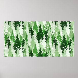 Affiche Aquarelle transparente motif avec pins verts 