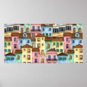 Affiche Aquarelle transparente motif avec Portugal abrite
