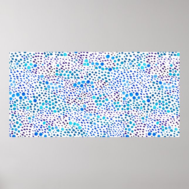 Affiche Aquarelle transparente motif avec taches bleues (Devant)