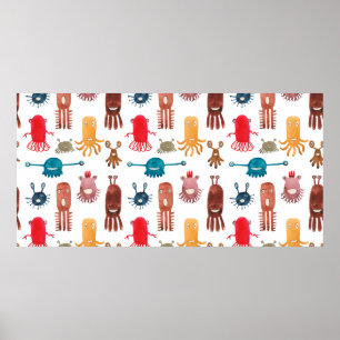 Affiche Aquarelle transparente motif de monstres et