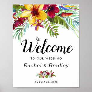 Affiche Aquarelle Tropical Floral Mariage de bienvenue