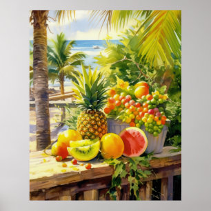 Affiche Aquarelle Tropical Fruits Paradise