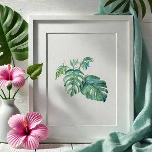 Affiche Aquarelle Tropical Green Monstera Palm Leaf