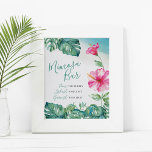 Affiche Aquarelle Tropical Hibiscus Flower Mimosa Bar<br><div class="desc">Utilisez ce panneau mignon Mimosa Bar pour décorer votre table et aider les clients à savoir comment préparer leurs boissons. Conçu à l'aide de ma fleur d'hibiscus rose aquarelle originale et de feuilles de palmiers monstères, ce panneau est parfait pour le brunch et la bulle, les douches nuptiales, les baby...</div>