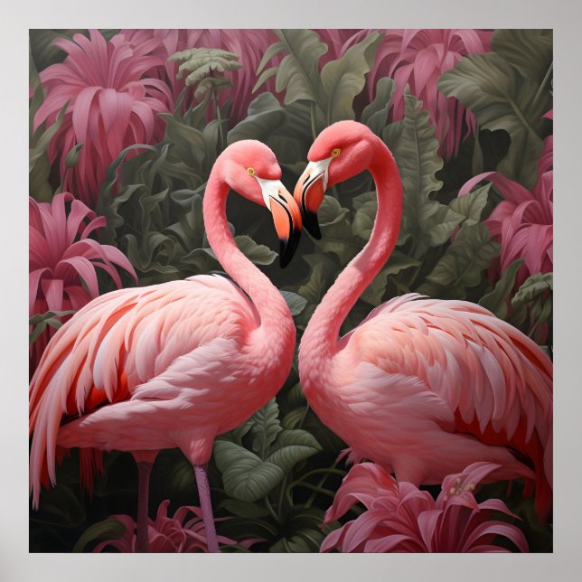 Affiche Aquarelle Tropical Rose Flamant rose Romance (Devant)