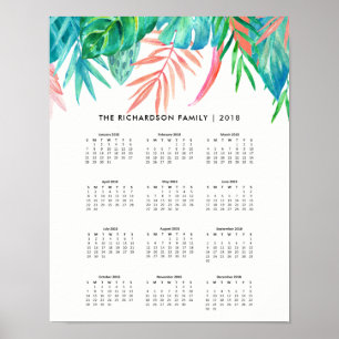 Affiche Aquarelle Tropical tendance   Calendrier 2018