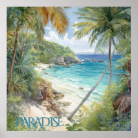 Aquarelle tropicale Beach Lagoon Paradise