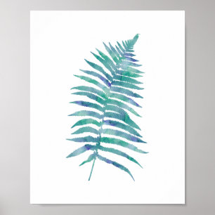Affiche Aquarelle Tropicale Blue Fern Leaf Art Print