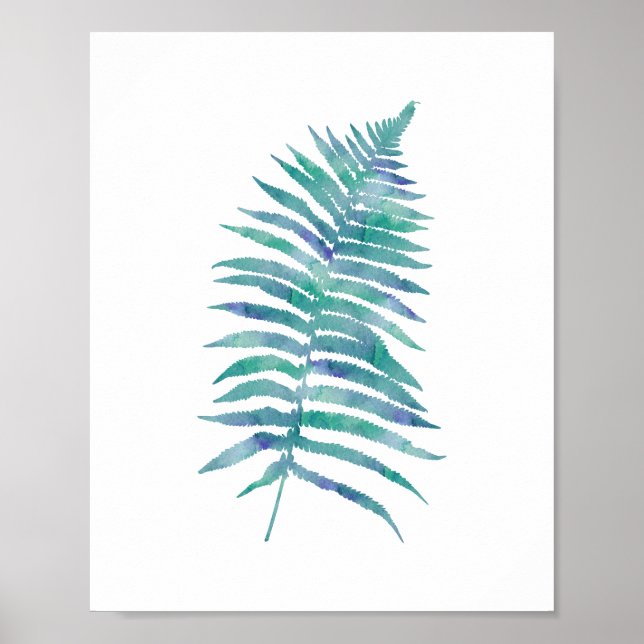 Affiche Aquarelle Tropicale Blue Fern Leaf Art Print (Devant)
