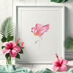 Affiche Aquarelle tropicale Flamant rose rose