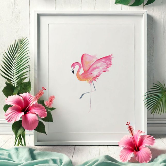Affiche Aquarelle tropicale Flamant rose rose (Watercolor pink flamingo print by Victoria Grigaliunas of Do Tell A Belle)