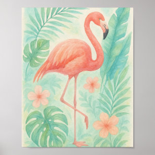 Affiche Aquarelle tropicale Flamant rose rose   Botanique 