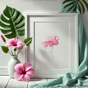 Affiche Aquarelle tropicale Flamant rose rose moderne