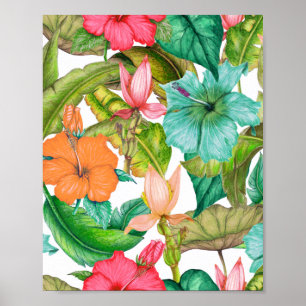 Affiche Aquarelle tropicale hawaïenne à motif floral d'hib