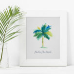 Affiche Aquarelle tropicale Motivation des palmiers<br><div class="desc">Une affiche tropicale de motivation pour les chambres, le bureau à domicile et les espaces de vie dans votre maison de plage. Cette impression présente mon palmier d'aquarelle peint à la main dans les tons turquoise, vert et bleu avec la citation "Je plie donc je ne casse pas" est mis...</div>