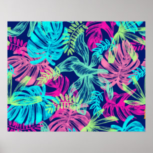 Affiche Aquarelle tropicale Néon Feuille