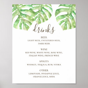 Affiche Aquarelle tropicale verdure mariage boissons bar
