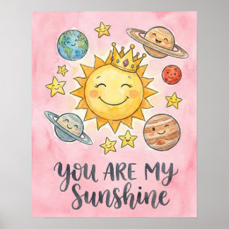 Affiche Aquarelle "Tu es mon soleil" Enfants de l'espace m
